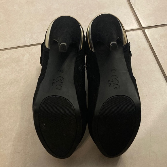 G by Guess Black Heeled Boots with Gold Accents - Picture 7 of 8